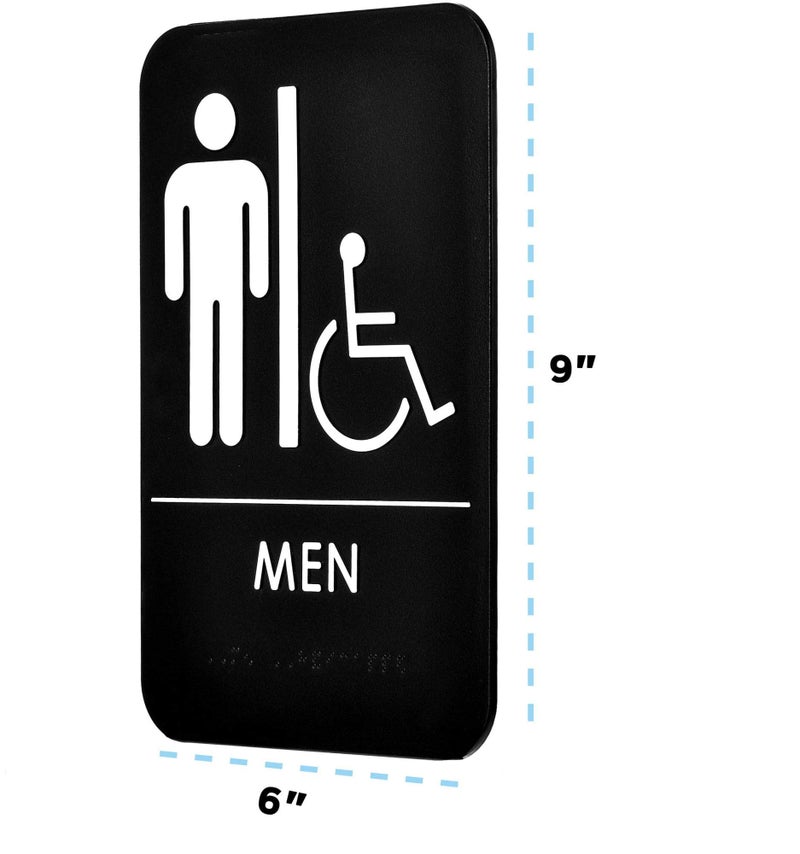 Alpine Industries Men's Braille Handicapped Restroom Sign - ADA Compliant Self Adhesive Black & White Bathroom Placard For Offices, Restaurants & Businesses - Image 3